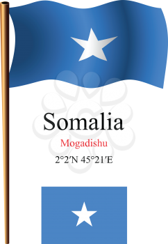 somalia wavy flag and coordinates against white background, vector art illustration, image contains transparency