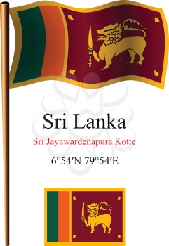 sri lanka wavy flag and coordinates against white background, vector art illustration, image contains transparency