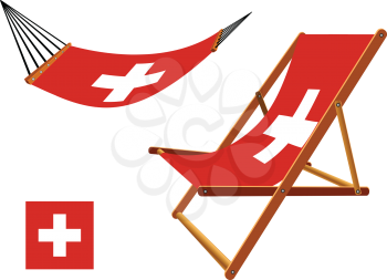 switzerland hammock and deck chair set against white background, abstract vector art illustration