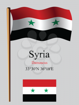syria wavy flag and coordinates against gray background, vector art illustration, image contains transparency