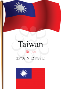 taiwan wavy flag and coordinates against white background, vector art illustration, image contains transparency