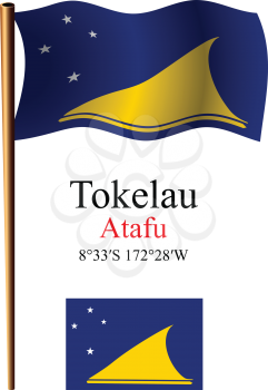 tokelau wavy flag and coordinates against white background, vector art illustration, image contains transparency