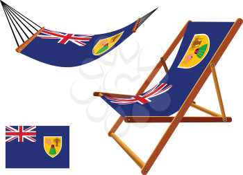 turks and caicos islands hammock and deck chair set against white background, abstract vector art illustration