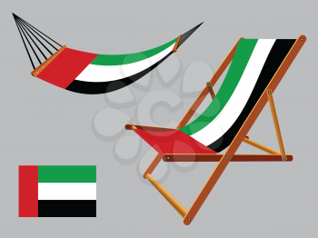 united arab emirates hammock and deck chair set against gray background, abstract vector art illustration