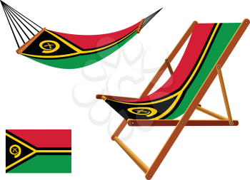 vanuatu hammock and deck chair set against white background, abstract vector art illustration