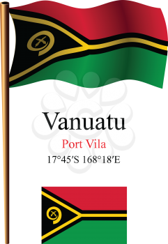 vanuatu wavy flag and coordinates against white background, vector art illustration, image contains transparency