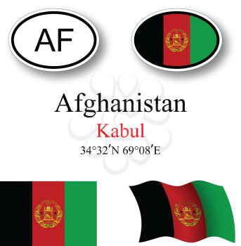 afghanistan flags and icons set over white background, abstract vector art illustration, image contains transparency