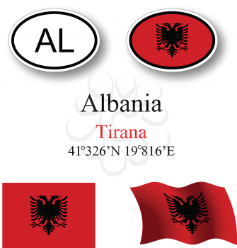 albania flags and icons set over white background, abstract vector art illustration, image contains transparency