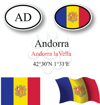 andorra flags and icons set over white background, abstract vector art illustration, image contains transparency