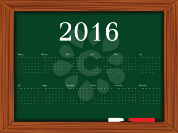 2016 calendar on school board, abstract vector art illustration
