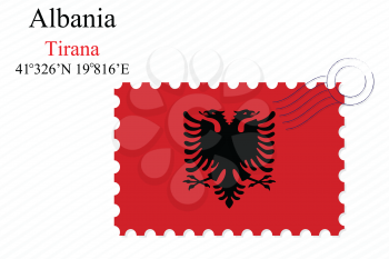 albania stamp design over stripy background, abstract vector art illustration, image contains transparency