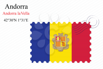 andorra stamp design over stripy background, abstract vector art illustration, image contains transparency
