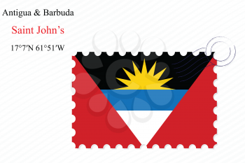 antigua and barbuda stamp design over stripy background, abstract vector art illustration, image contains transparency