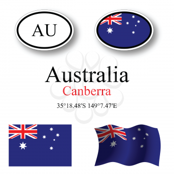 australia icons set against white background, abstract vector art illustration, image contains transparency
