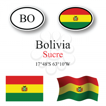 bolivia icons set against white background, abstract vector art illustration, image contains transparency