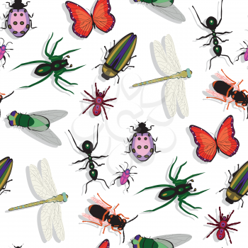 colorful insects pattern, abstract seamless texture, vector art illustration