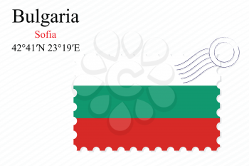 bulgaria stamp design over stripy background, abstract vector art illustration, image contains transparency