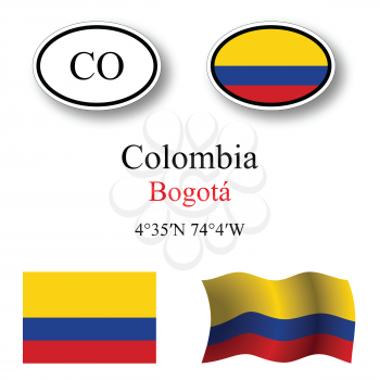 colombia icons set against white background, abstract vector art illustration, image contains transparency