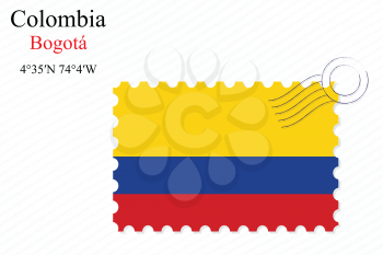colombia stamp design over stripy background, abstract vector art illustration, image contains transparency