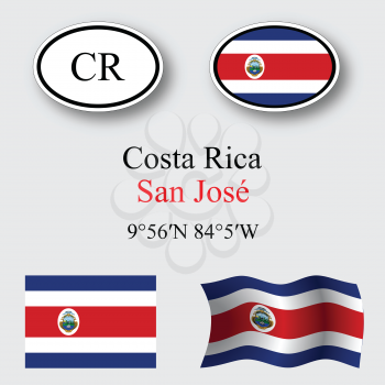 costa rica icons set against gray background, abstract vector art illustration, image contains transparency