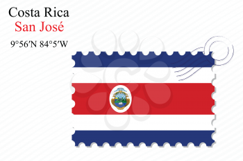 costa rica stamp design over stripy background, abstract vector art illustration, image contains transparency