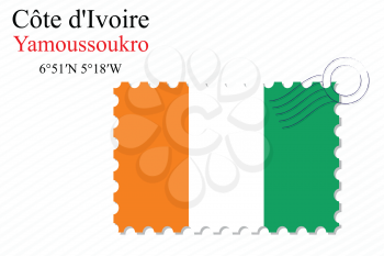 cote divoire stamp design over stripy background, abstract vector art illustration, image contains transparency