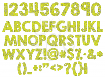 light green craquelure alphabet against white background, abstract vector art illustration