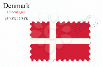 denmark stamp design over stripy background, abstract vector art illustration, image contains transparency