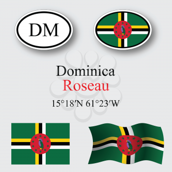 dominica icons set against gray background, abstract vector art illustration, image contains transparency