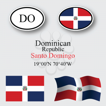 dominican republic icons set against gray background, abstract vector art illustration, image contains transparency