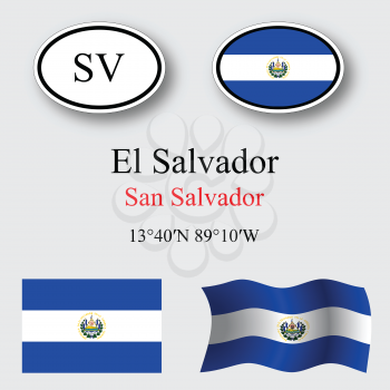 el salvador icons set against gray background, abstract vector art illustration, image contains transparency