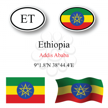 ethiopia icons set against white background, abstract vector art illustration, image contains transparency