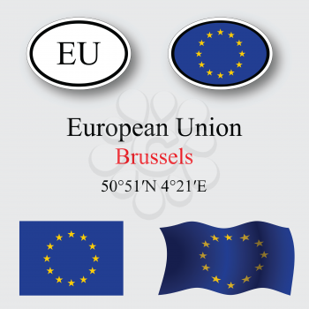 european union icons set against white background, abstract vector art illustration, image contains transparency