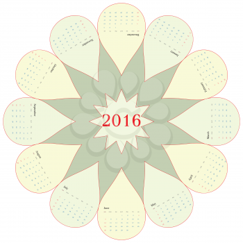 flower calendar 2016 over white background, abstract vector art illustration