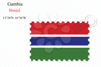 gambia stamp design over stripy background, abstract vector art illustration, image contains transparency