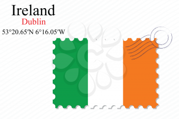 ireland stamp design over stripy background, abstract vector art illustration, image contains transparency