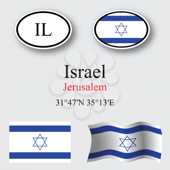 israel icons set against gray background, abstract vector art illustration, image contains transparency