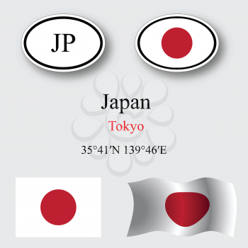 japan icons set against gray background, abstract vector art illustration, image contains transparency