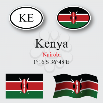kenya icons set against gray background, abstract vector art illustration, image contains transparency