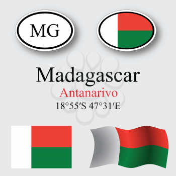 madagascar icons set against gray background, abstract vector art illustration, image contains transparency