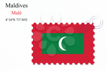 maldives stamp design over stripy background, abstract vector art illustration, image contains transparency