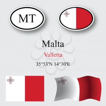 malta icons set against gray background, abstract vector art illustration, image contains transparency