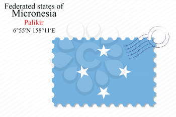 federated states of micronesia stamp design over stripy background, abstract vector art illustration, image contains transparency