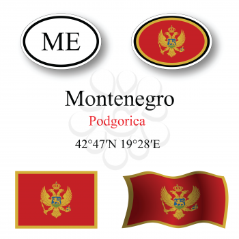 montenegro icons set against white background, abstract vector art illustration, image contains transparency