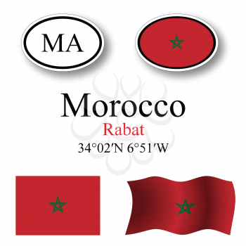 morocco icons set against white background, abstract vector art illustration, image contains transparency