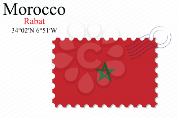 morocco stamp design over stripy background, abstract vector art illustration, image contains transparency