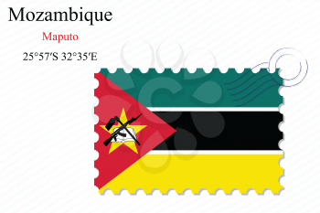 mozambique stamp design over stripy background, abstract vector art illustration, image contains transparency