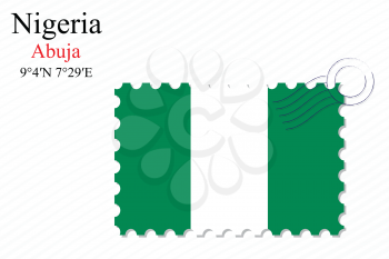 nigeria stamp design over stripy background, abstract vector art illustration, image contains transparency