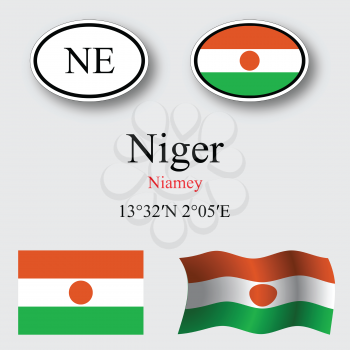 niger icons set against gray background, abstract vector art illustration, image contains transparency