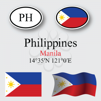 philippines icons set against gray background, abstract vector art illustration, image contains transparency